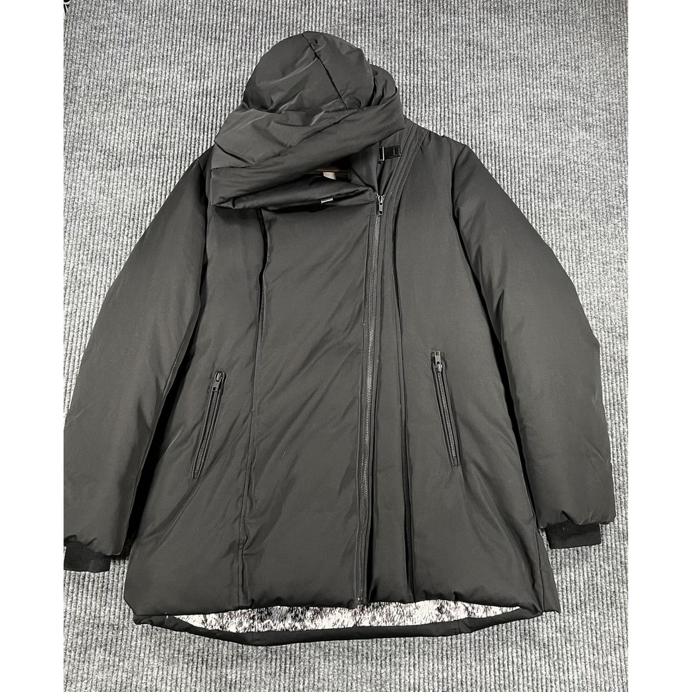 Soia & Kyo Coat Womens XL Black Hooded Down Parka Zip Pockets Belted Winter